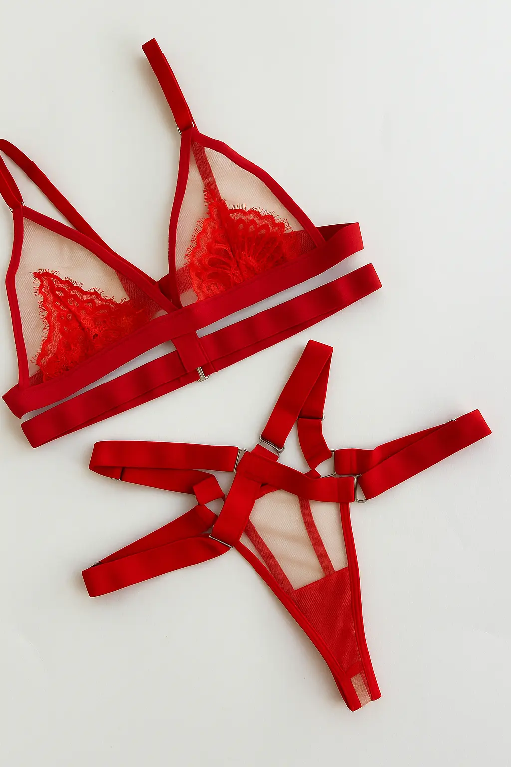 Conjunto de lenceria con encaje Rosy rojo — imagen 4