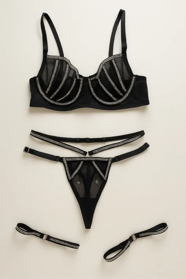 CONJUNTO DE LENCERÍA EN TUL TRANSPARENTE LUNA conjunto de lencería en tul transparente luna