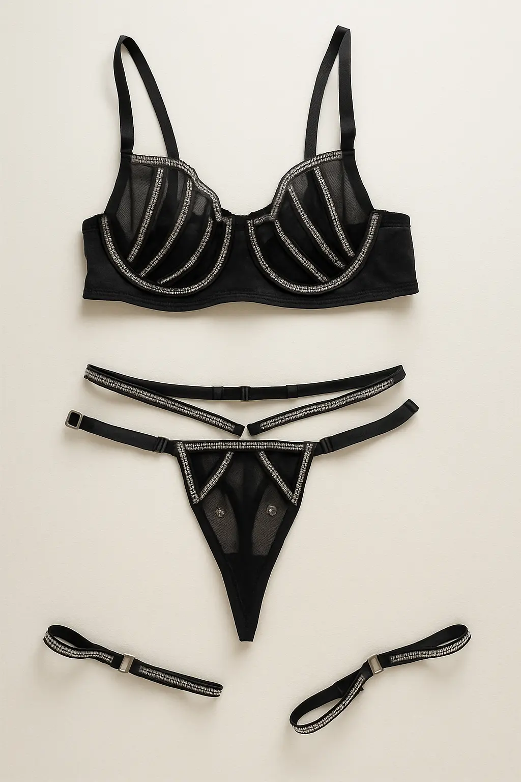 conjunto de lencería en tul transparente luna