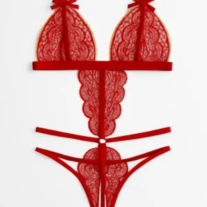 body amanda rojo en encaje floral