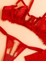 CONJUNTO DE ENCAJE CON LIGUERO AURORA ROJO — imagen 2