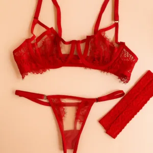 Conjunto de lenceria de encaje aurora rojo