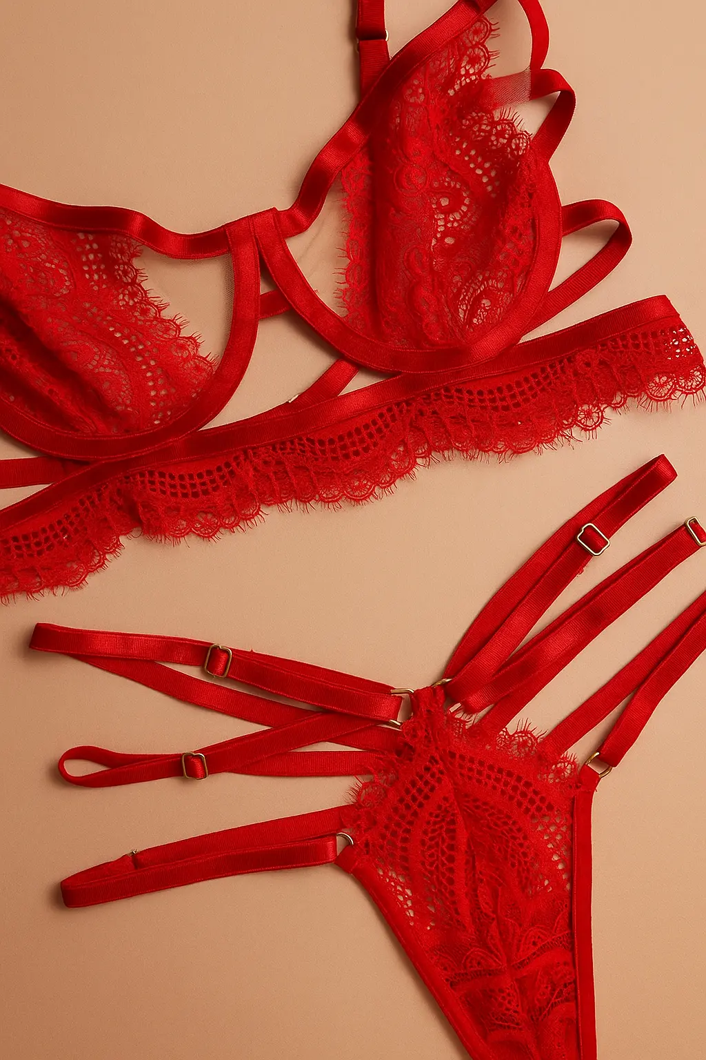 conjunto de lenceria de encaje kata rojo 2