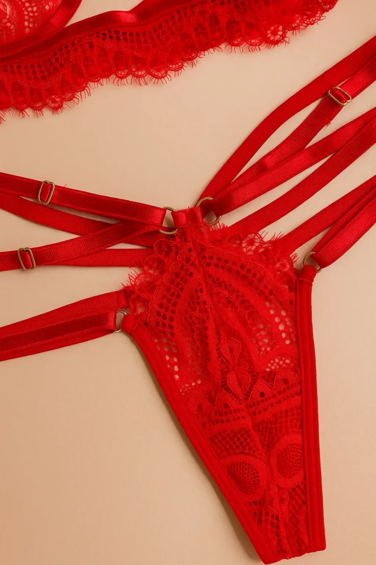 CONJUNTO DE LENCERIA DE ENCAJE KATA ROJO