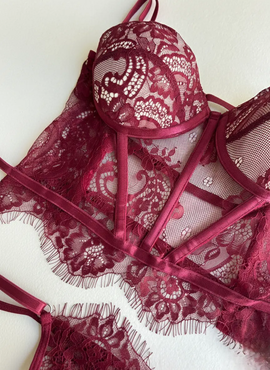 Corset de encaje Alessia vino tinto 2