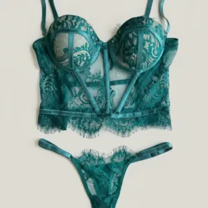 corset de encaje verde marfil Alessia