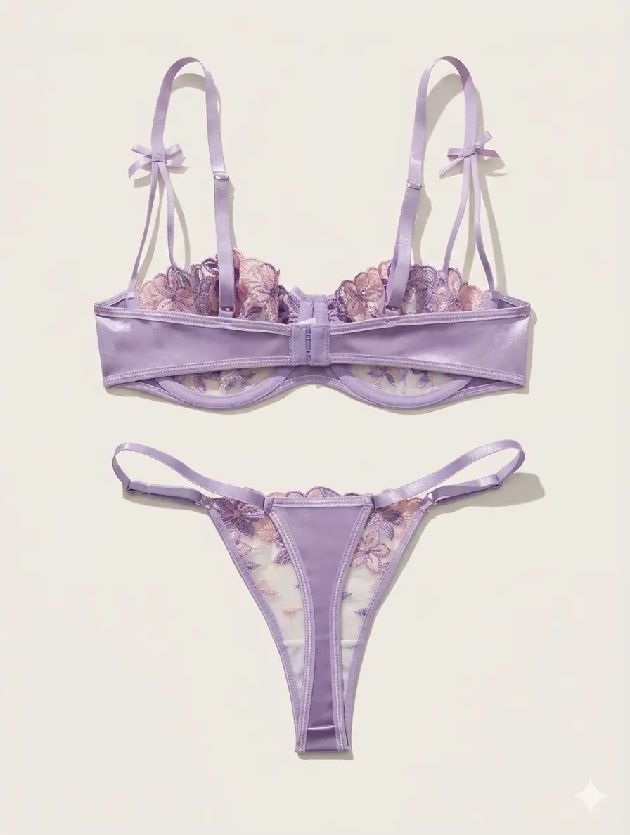 Conjunto de Lencería Sofía de Encaje Floral Lila — imagen 4