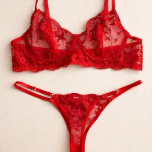 Conjunto de Lencería Rojo en Encaje Floral Holly