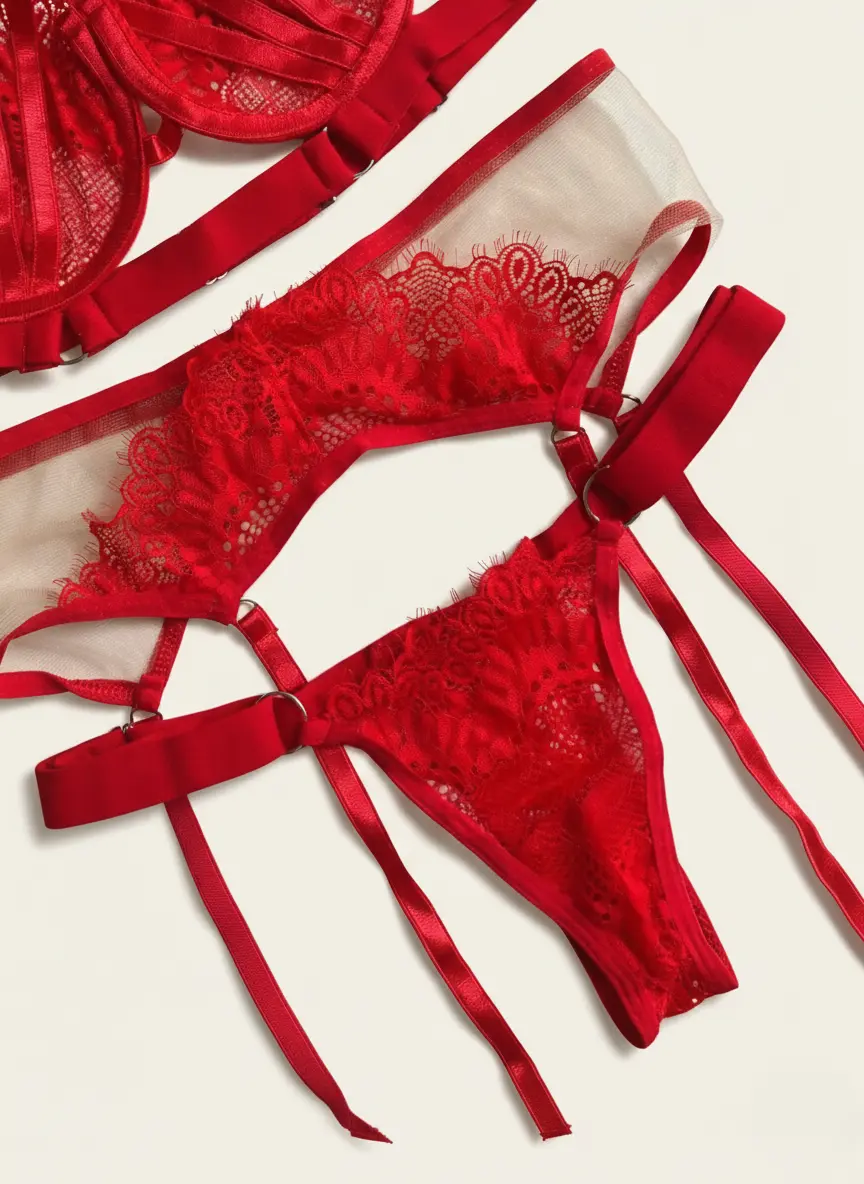 Conjunto de lencería rojo con liguero Thalia — imagen 3