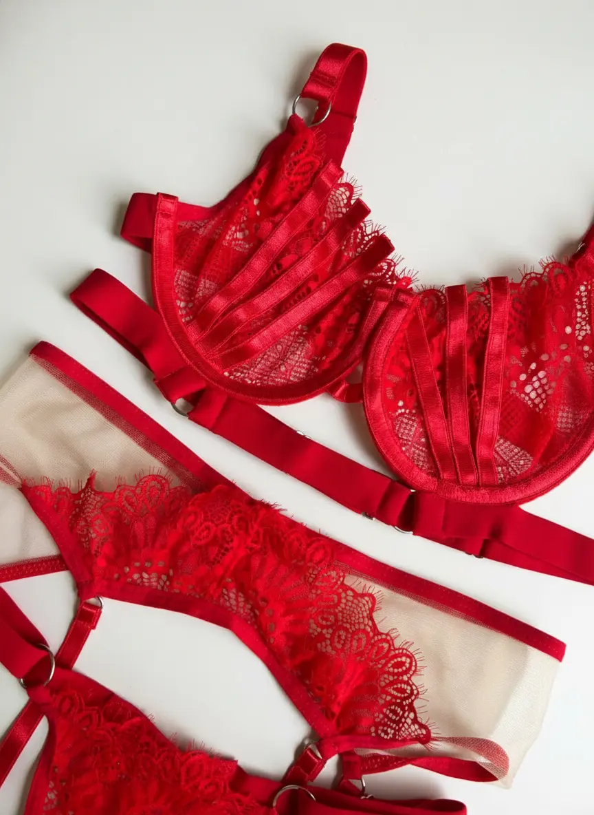 Conjunto de lencería rojo con liguero Thalia — imagen 4