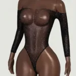 Body brillante de malla con manga larga