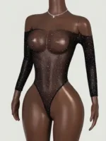 Body brillante de malla con manga larga — imagen 1