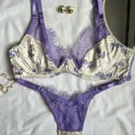 Conjunto de lencería de satín y encaje Violeta
