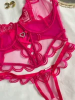 Conjunto de lencería rosa Milu en malla con bordados — imagen 2