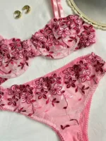 Conjunto de lencería rosa con encaje floral Rosalía — imagen 3