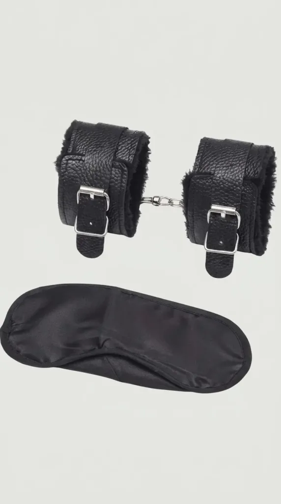 Kit de esposas con hebilla y antifaz negro