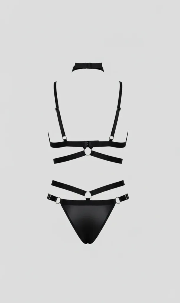 Conjunto de Lencería Negra con Aros Metálicos Ginebra 2
