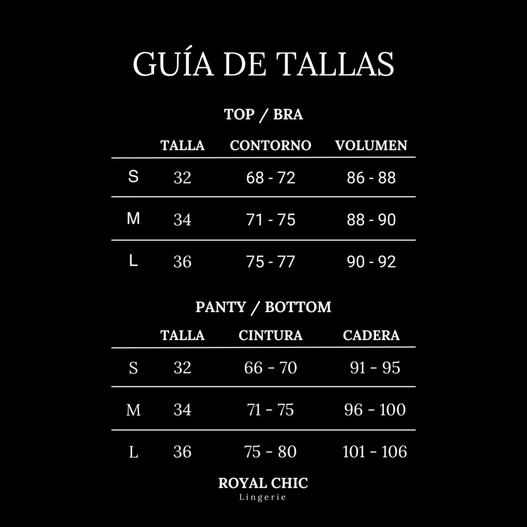 Tabla de tallas de lencería  Royal Chic Lingerie